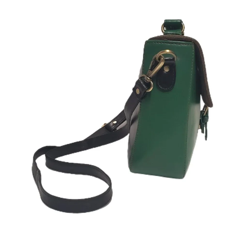 AuGre France Crossbody Bag Green & Black Leather Top Handle 2 Section Satchel - Picture 7 of 14